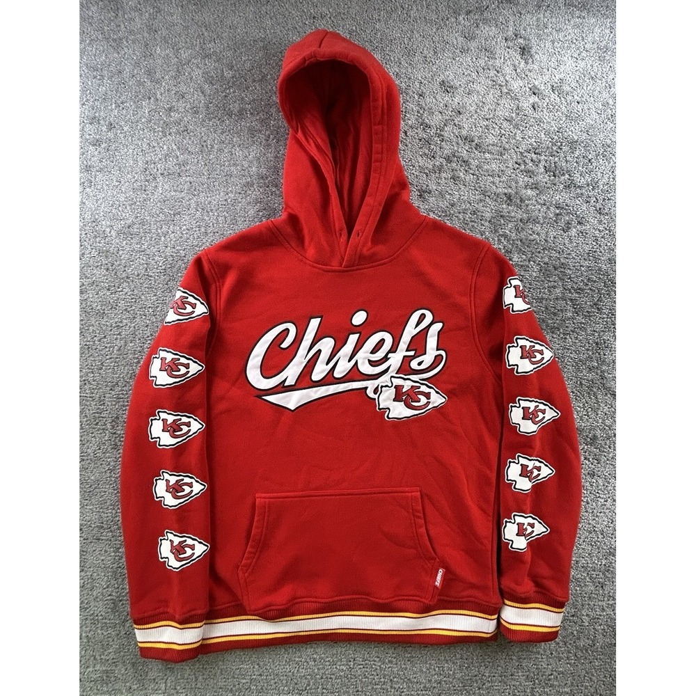 NFL Team Apparel Kansas City Chiefs Red Pullover Hoodie Mens Medium Logo Patches